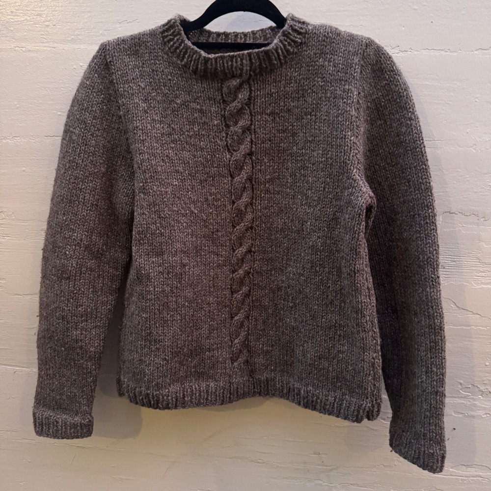 Handmade Sweater Brown Cable boxy chunky knit Wool Cottage Gorp fisherman cozy